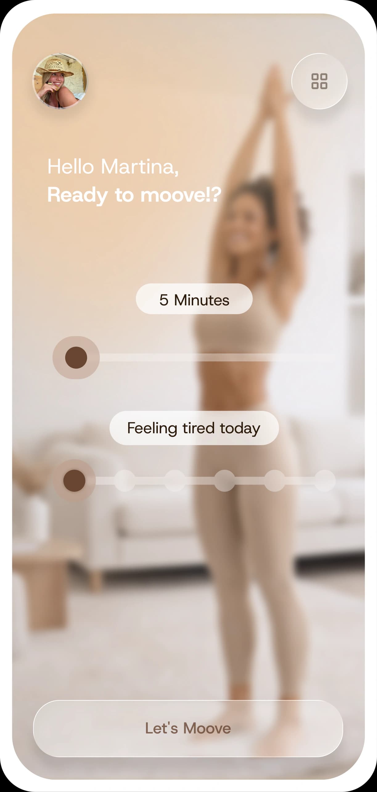 Ready-to-moove session prompt with greeting and quick start